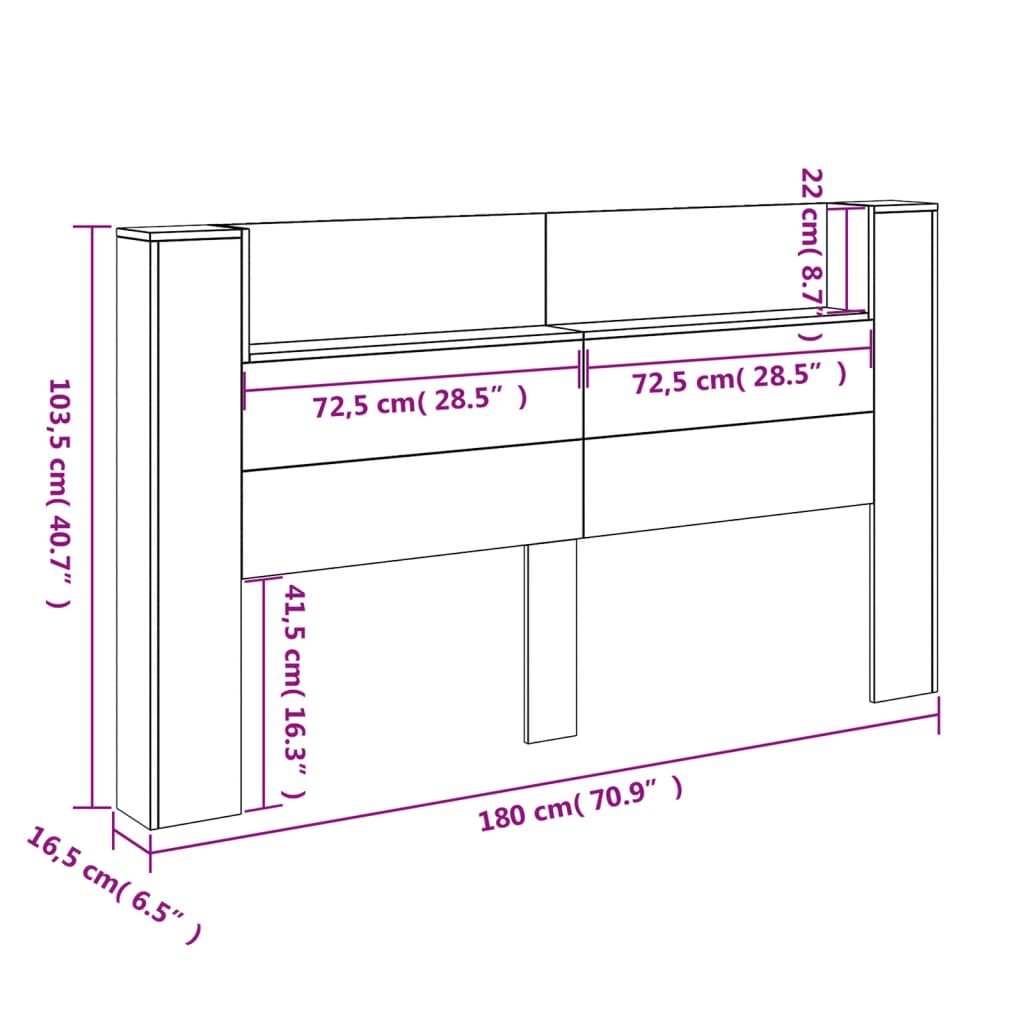 vidaXL Hodegavl skap med LED svart 180x16,5x103,5 cm