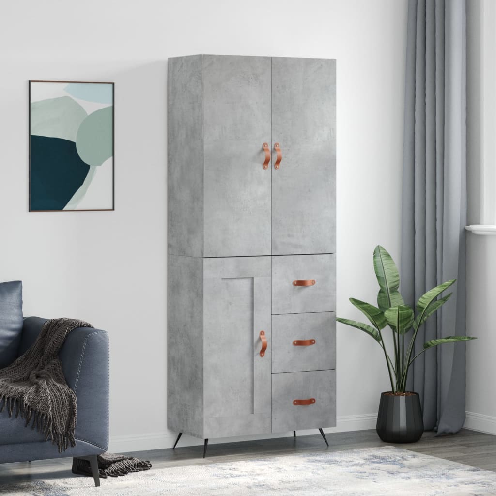 vidaXL Highboard betonggrå 69,5x34x180 cm konstruert tre