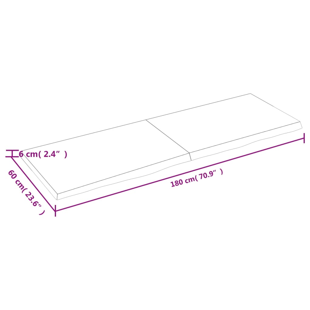 vidaXL Bordplate 180x60x(2-6) cm ubehandlet heltre eik