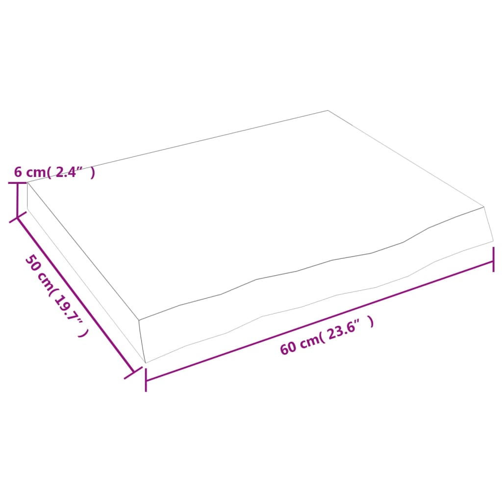 vidaXL Bordplate lysebrun 60x50x(2-6) cm behandlet heltre eik