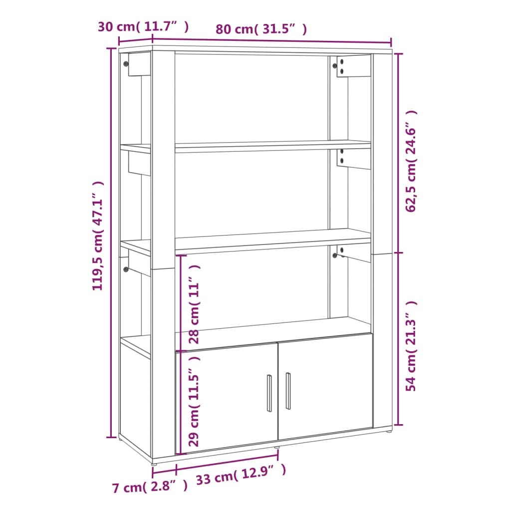 vidaXL Skjenk svart 80x30x119,5 cm konstruert tre