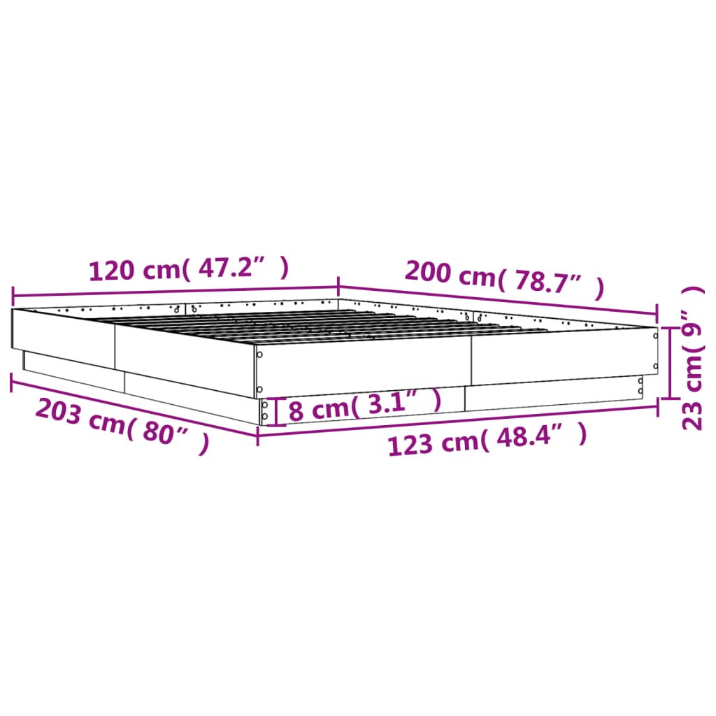 vidaXL Sengeramme med LED-lys sonoma eik 120x200 cm