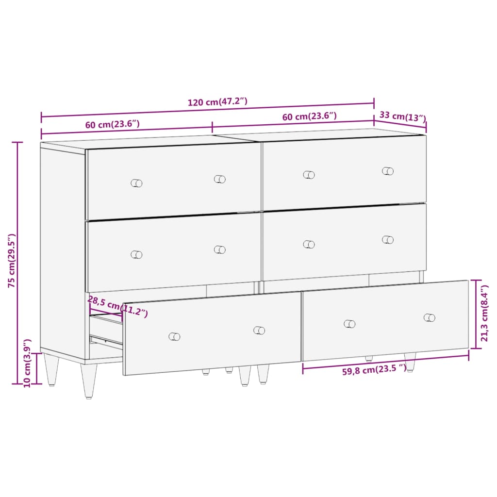 vidaXL Sideskap 2 stk 60x33x75 cm heltre mango