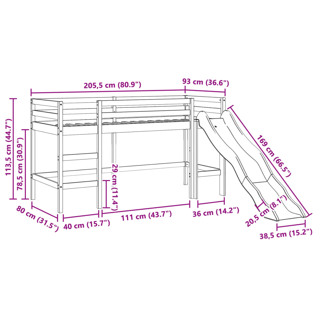 vidaXL Køyeseng for barn med tunnel blå 80x200 cm heltre furu