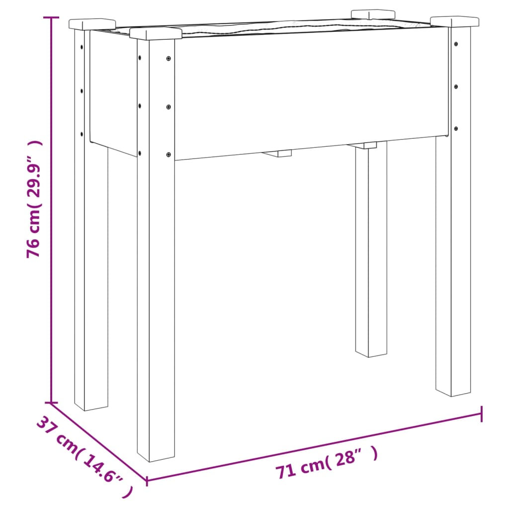 vidaXL Plantekasse med foring grå 71x37x76 cm heltre gran