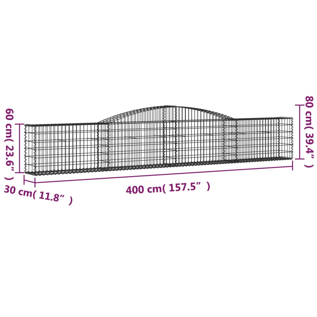 vidaXL Gabionkurv buet 400x30x60/80 cm galvanisert jern