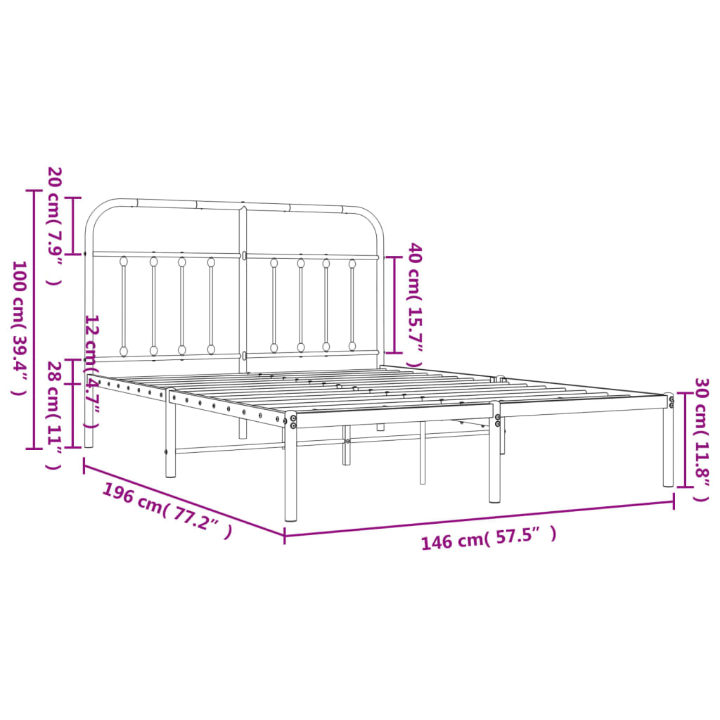 vidaXL Sengeramme i metall med hodegavl svart 140x190 cm