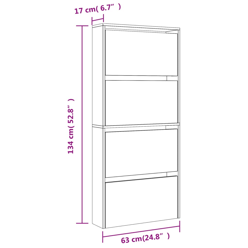 vidaXL Skoskap med speil 4 lag brun eik 63x17x134 cm