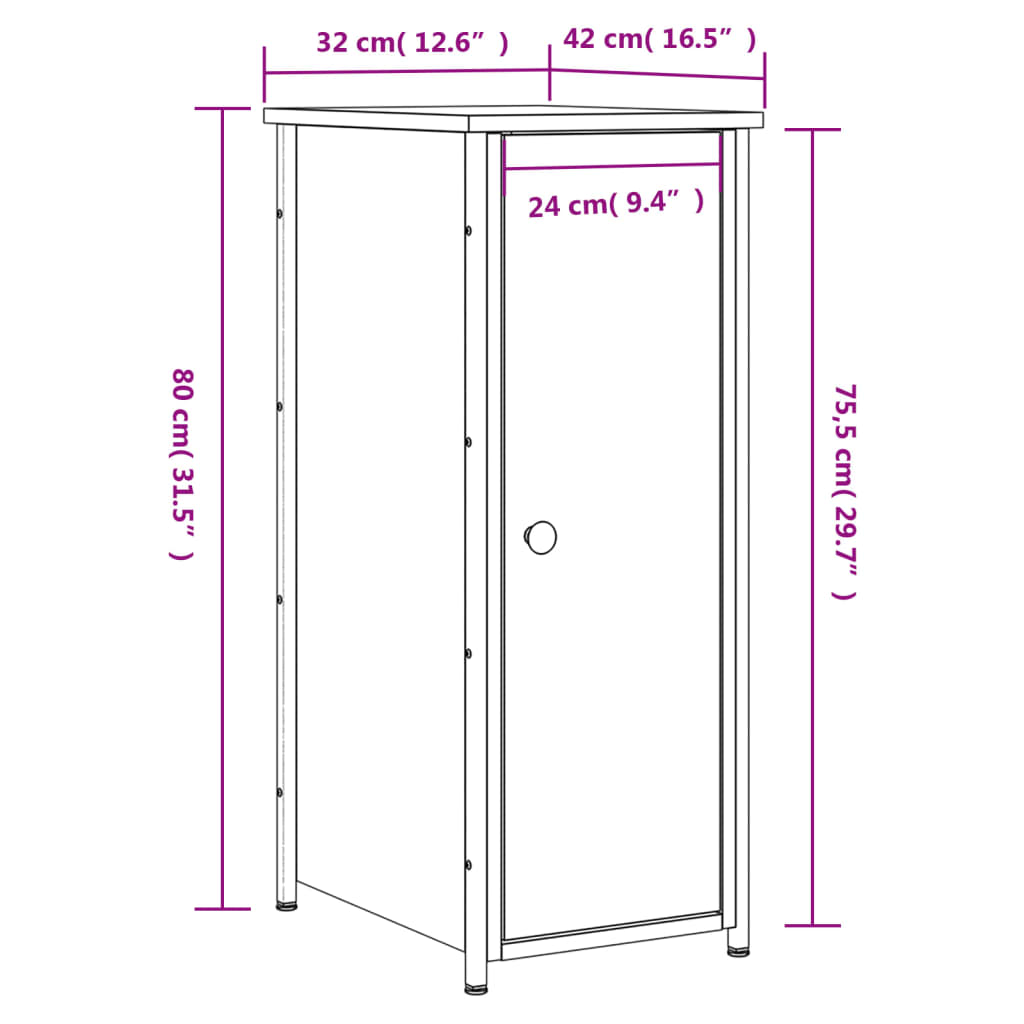 vidaXL Nattbord svart 32x42x80 cm konstruert tre