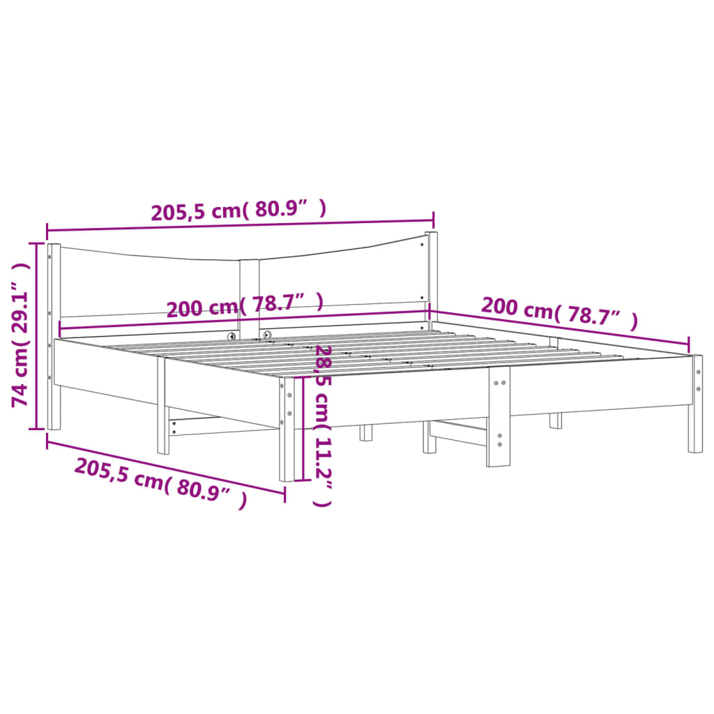 vidaXL Sengeramme med madrass hvit 200x200 cm heltre furu