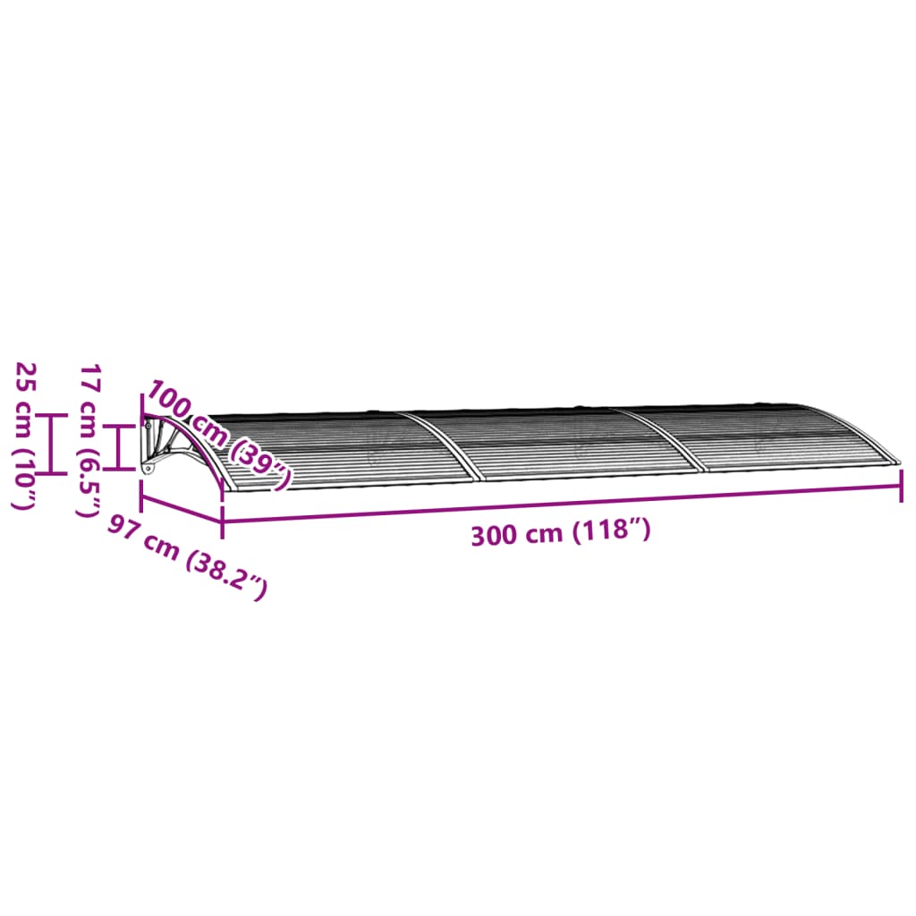 vidaXL Skjermtak grå 300x100 cm polykarbonat