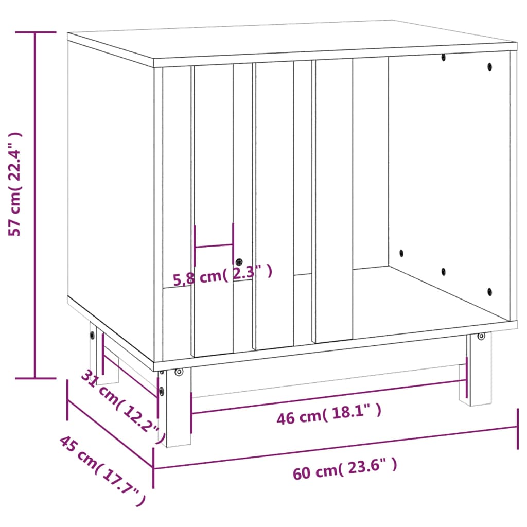 vidaXL Hundehus hvit 60x45x57 cm heltre furu