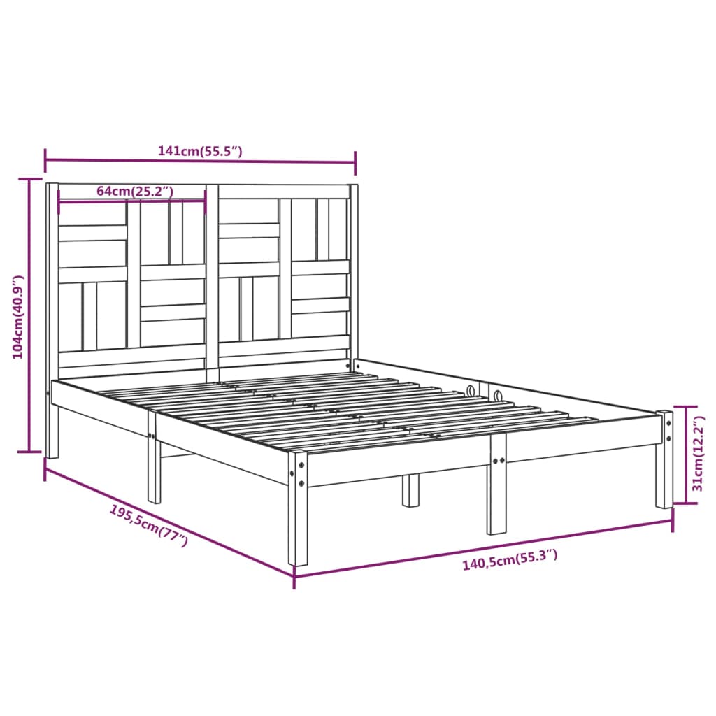 vidaXL Sengeramme hvit heltre 135x190 cm Double