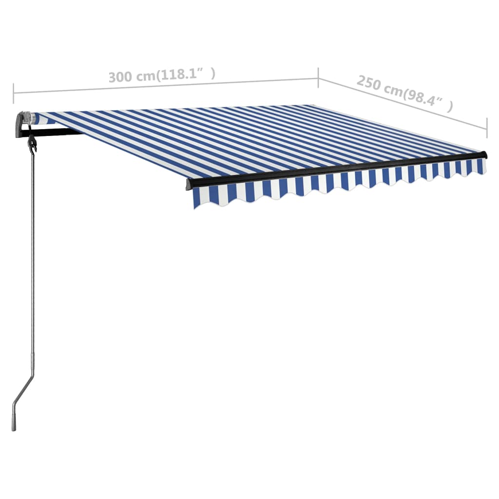 vidaXL Automatisk markise med LED og vindsensor 300x250 cm blå og hvit