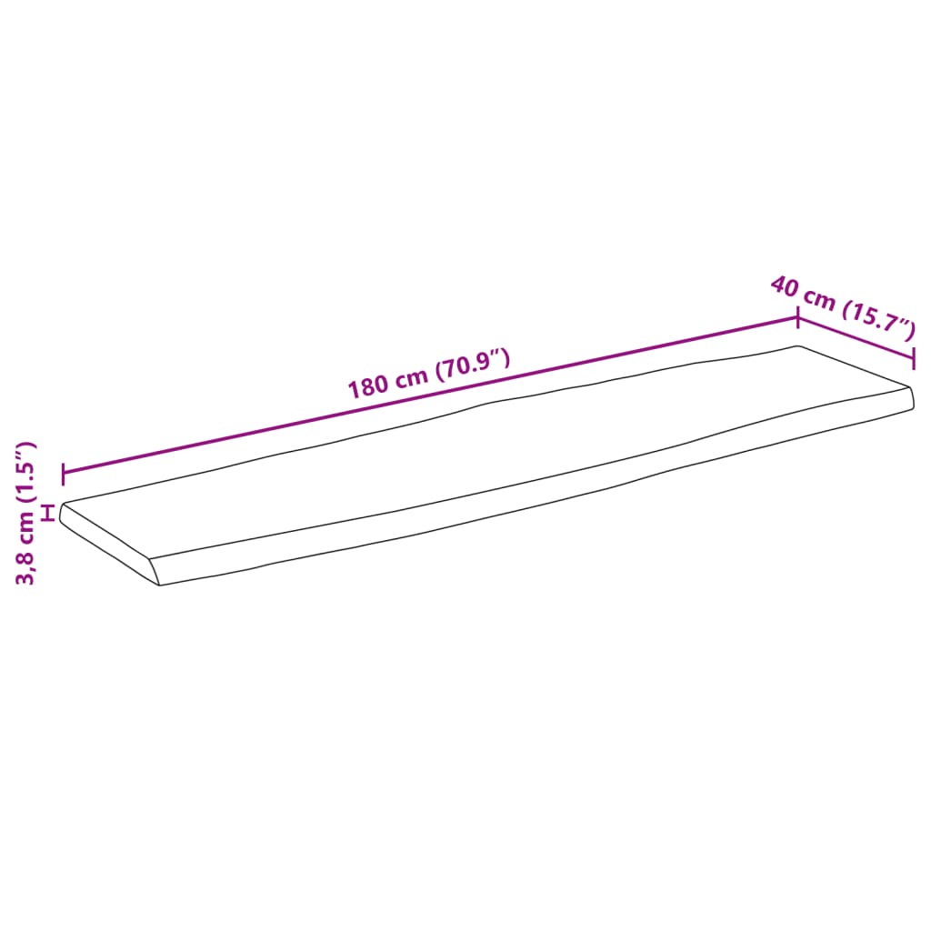 vidaXL Bordplate 180x40x3,8 cm naturlig kant heltre mango