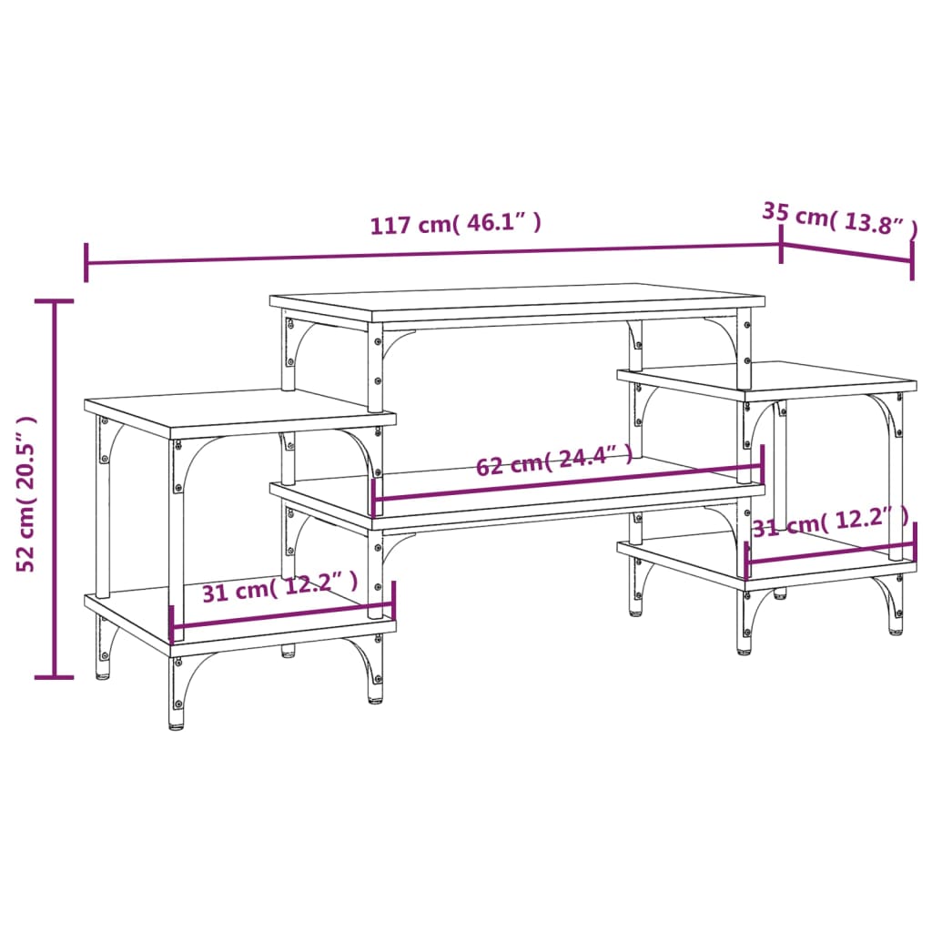 vidaXL TV-benk røkt eik 117x35x52 cm konstruert tre