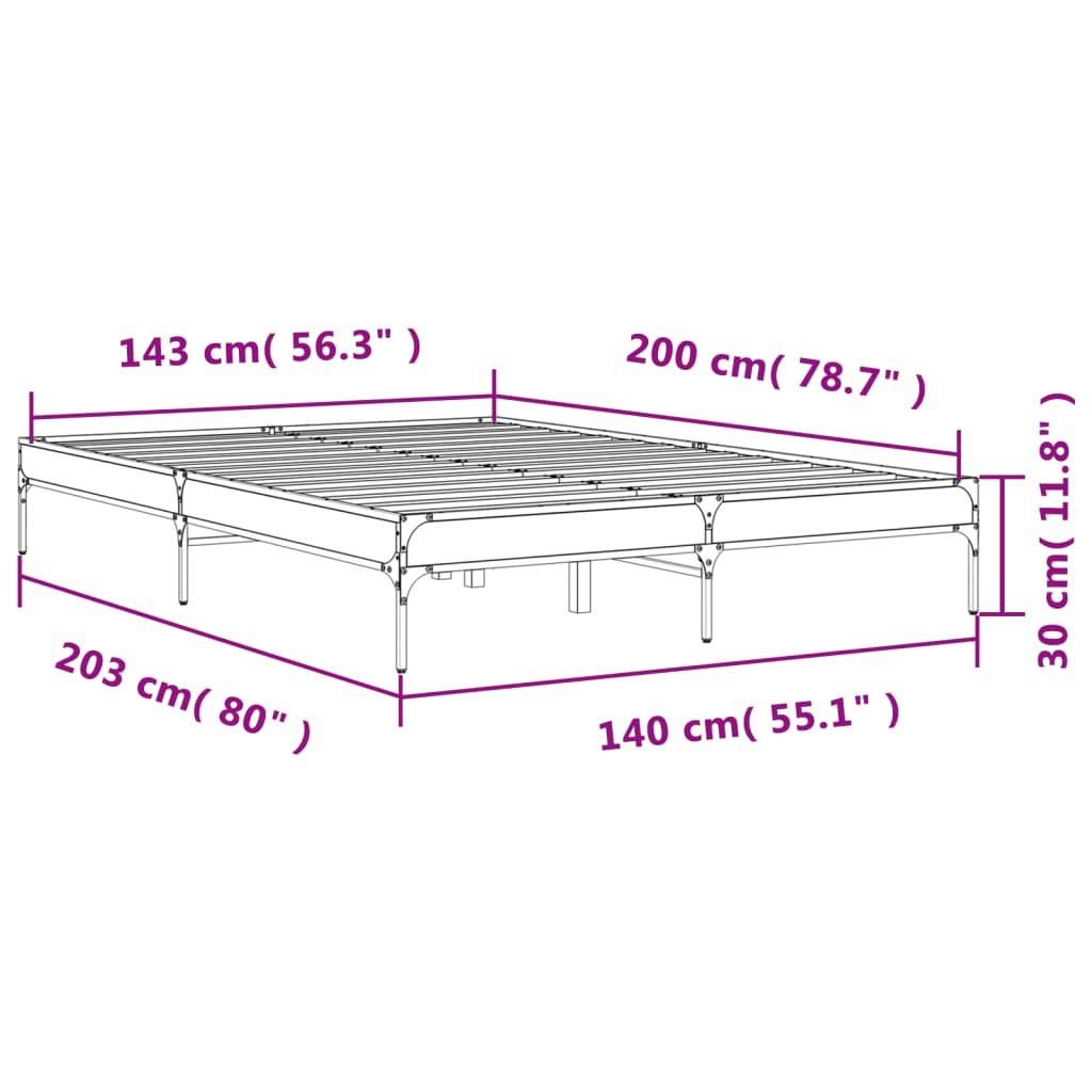 vidaXL Sengeramme brun eik 140x200 cm konstruert tre og metall