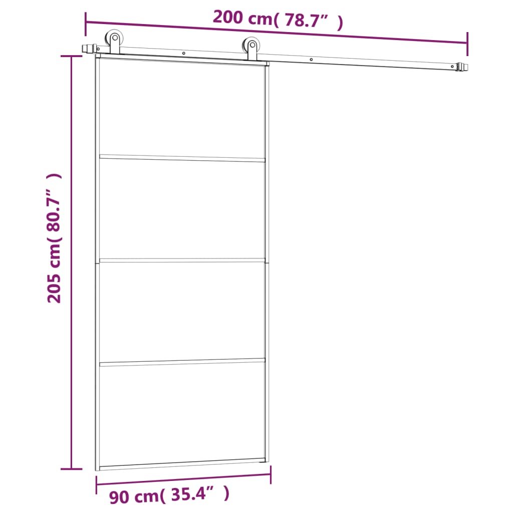 vidaXL Skyvedør med monteringssett 90x205 cm ESG glass og aluminium