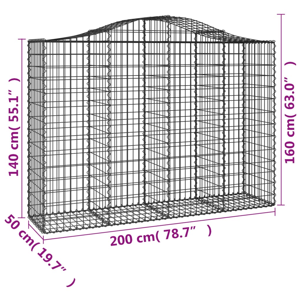 vidaXL Gabionkurver buede 12 stk 200x50x140/160 cm galvanisert jern