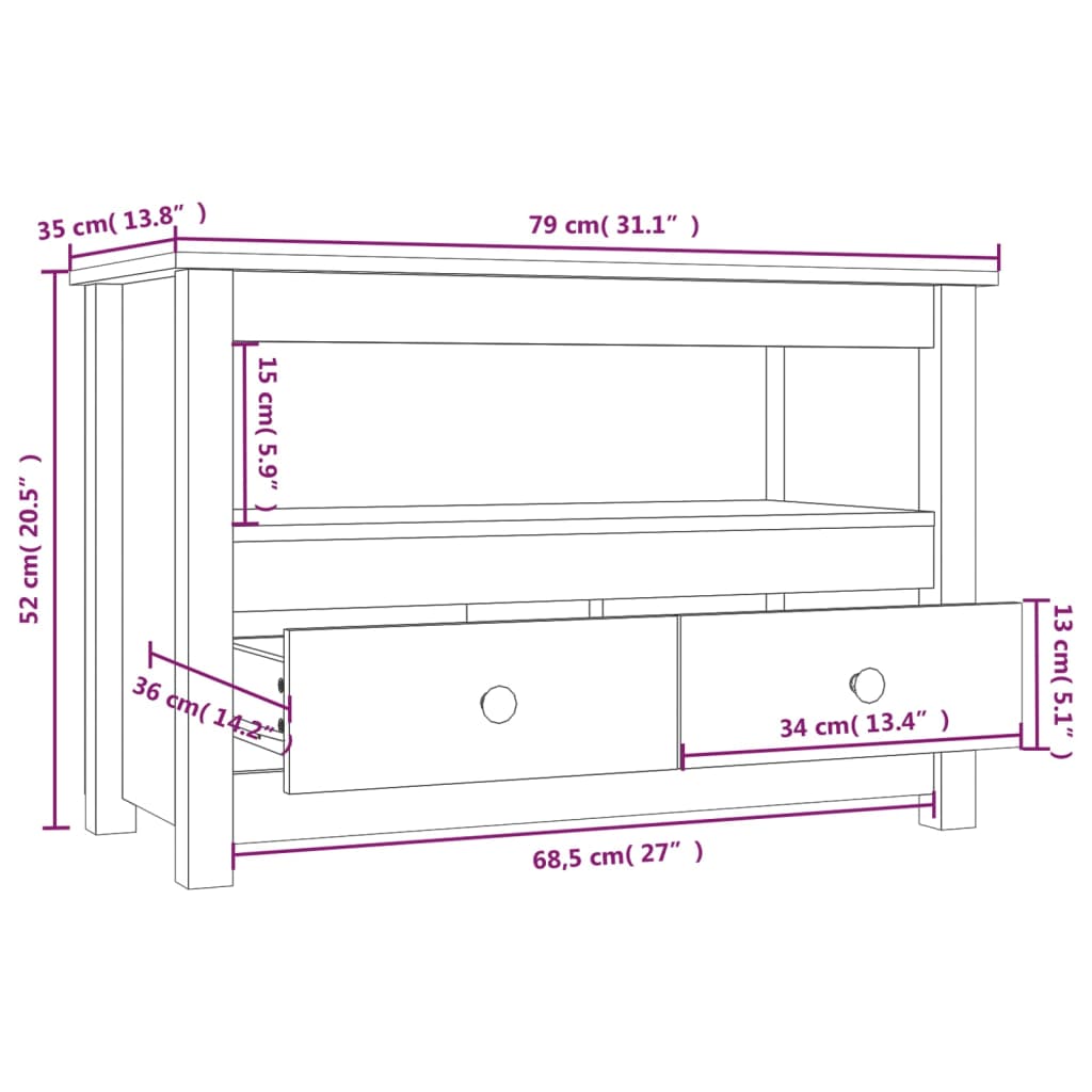 vidaXL TV-benk 79x35x52 cm heltre furu