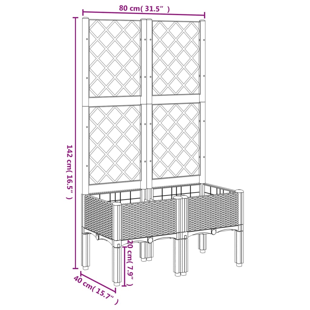 vidaXL Plantekasse med espalier hvit 80x40x142 cm PP