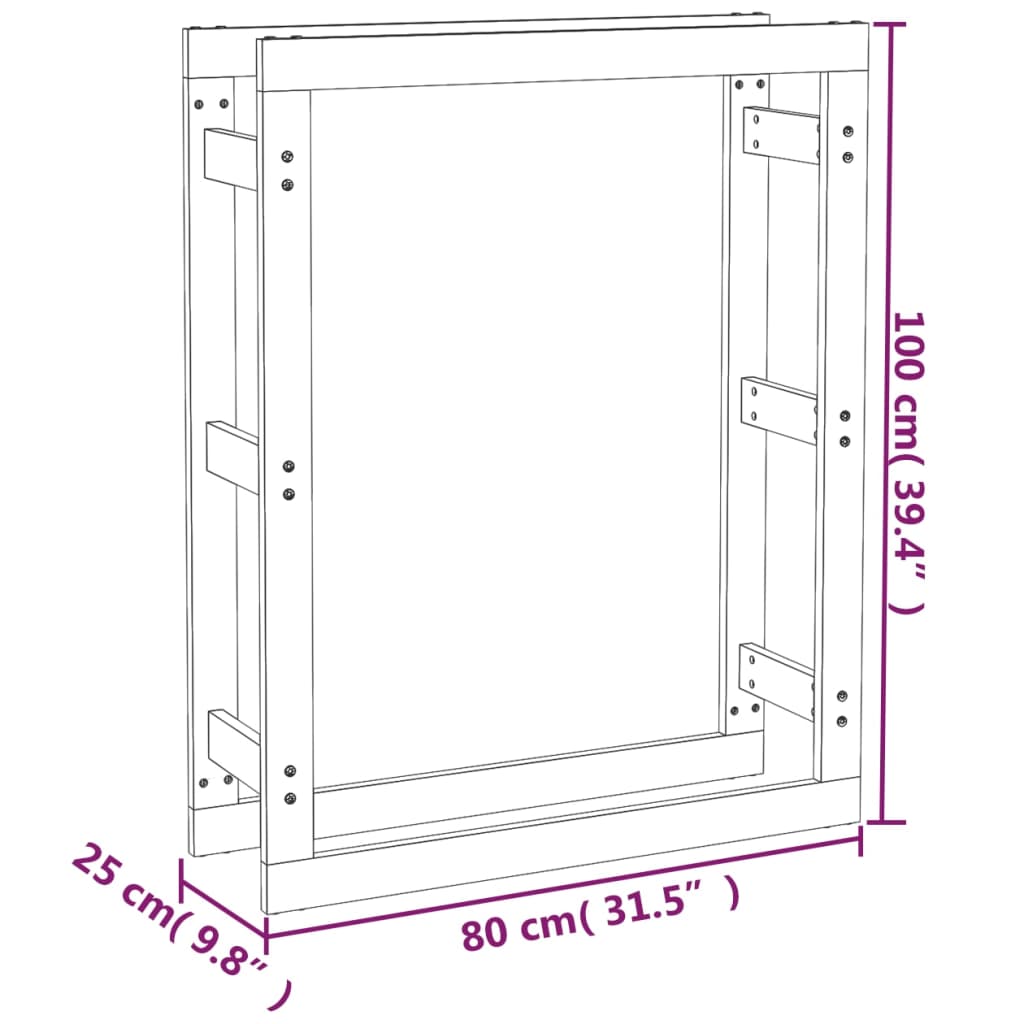 vidaXL Vedstativ grå 80x25x100 cm heltre furu