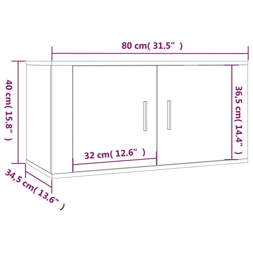 vidaXL Vegghengte TV-benker 2 stk betonggrå 80x34,5x40 cm