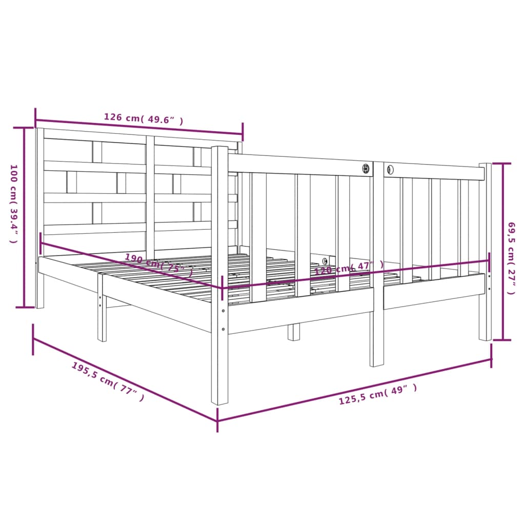 vidaXL Sengeramme heltre furu 120x190 cm Small Double