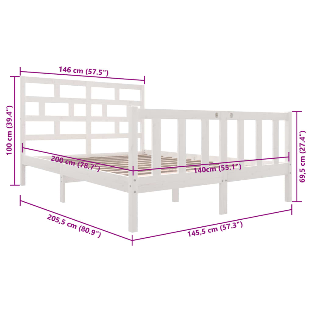 vidaXL Sengeramme hvit heltre furu 140x200 cm