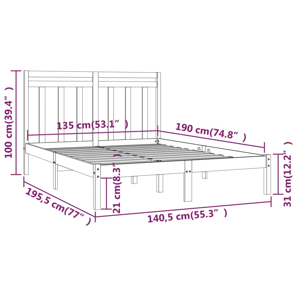 vidaXL Sengeramme svart heltre 135x190 cm Double