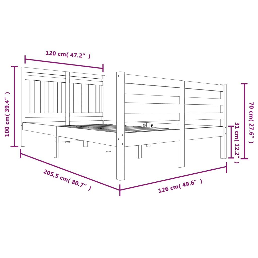 vidaXL Sengeramme hvit heltre 120x200 cm