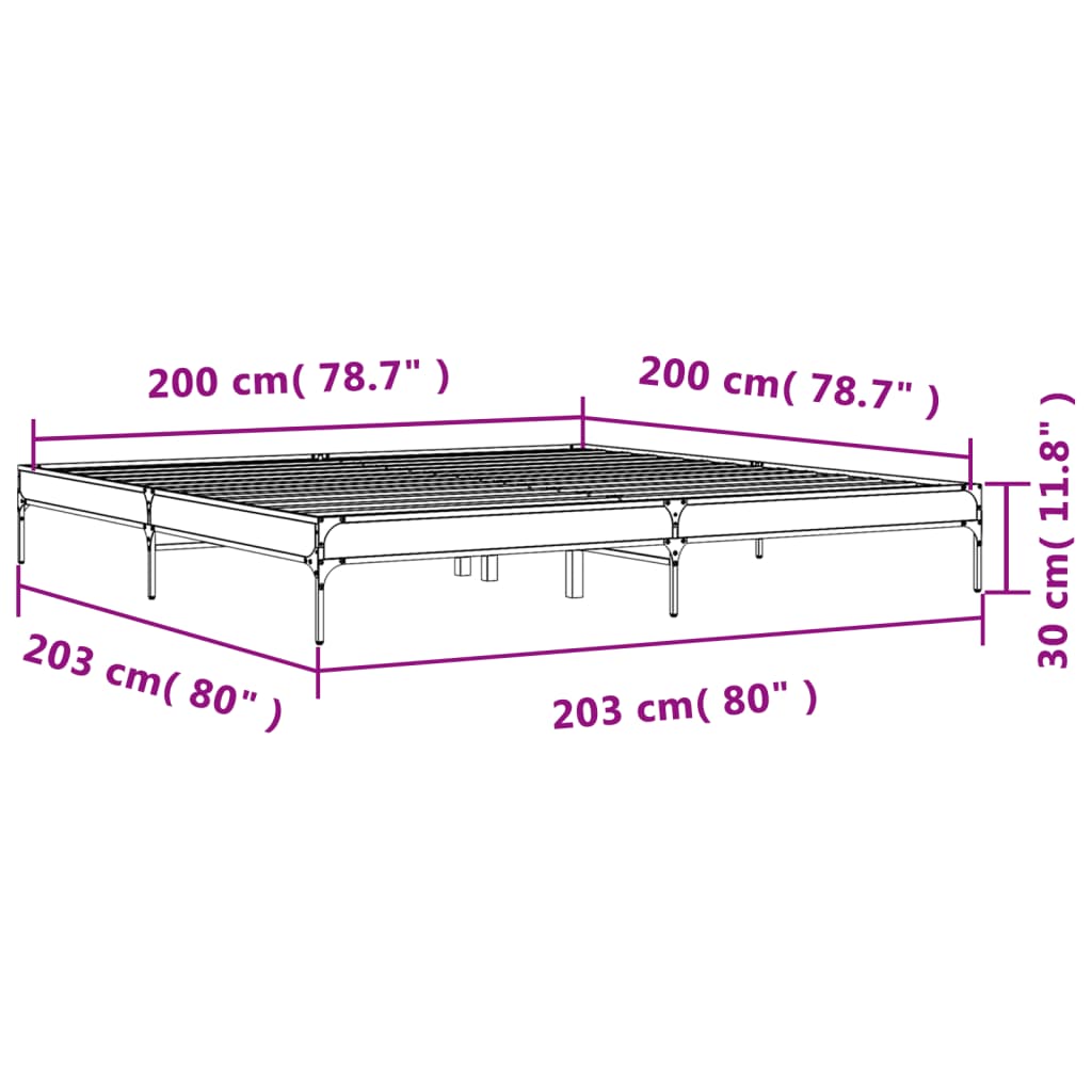 vidaXL Sengeramme røkt eik 200x200 cm konstruert tre og metall