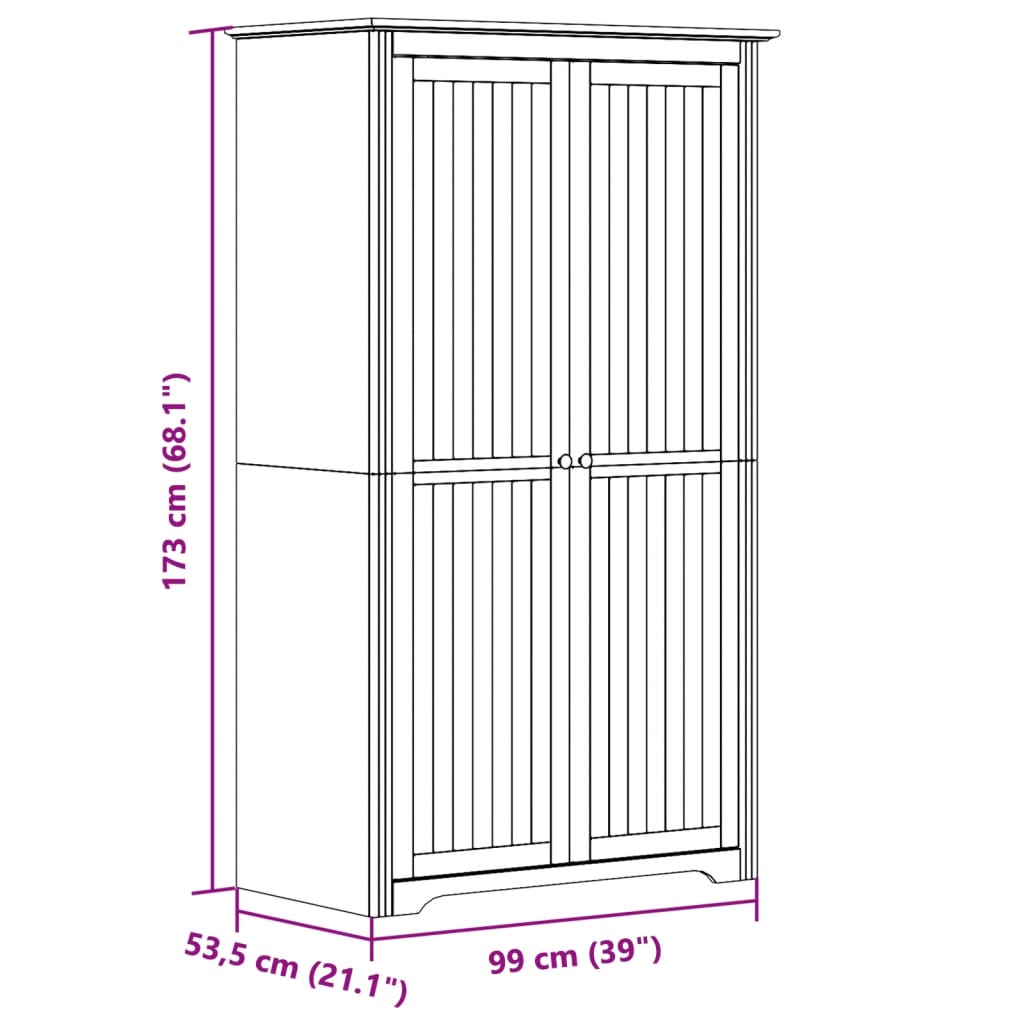 vidaXL Garderobe BODO hvit 99x53,5x173 cm heltre furu