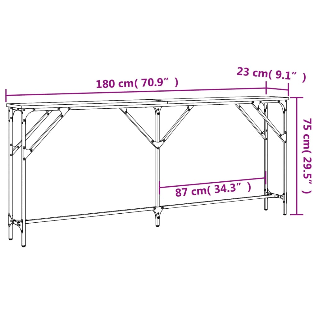 vidaXL Konsollbord brun eik 180x23x75 cm konstruert tre