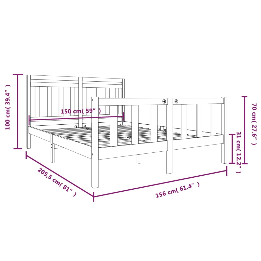 vidaXL Sengeramme svart 150x200 cm King Size heltre