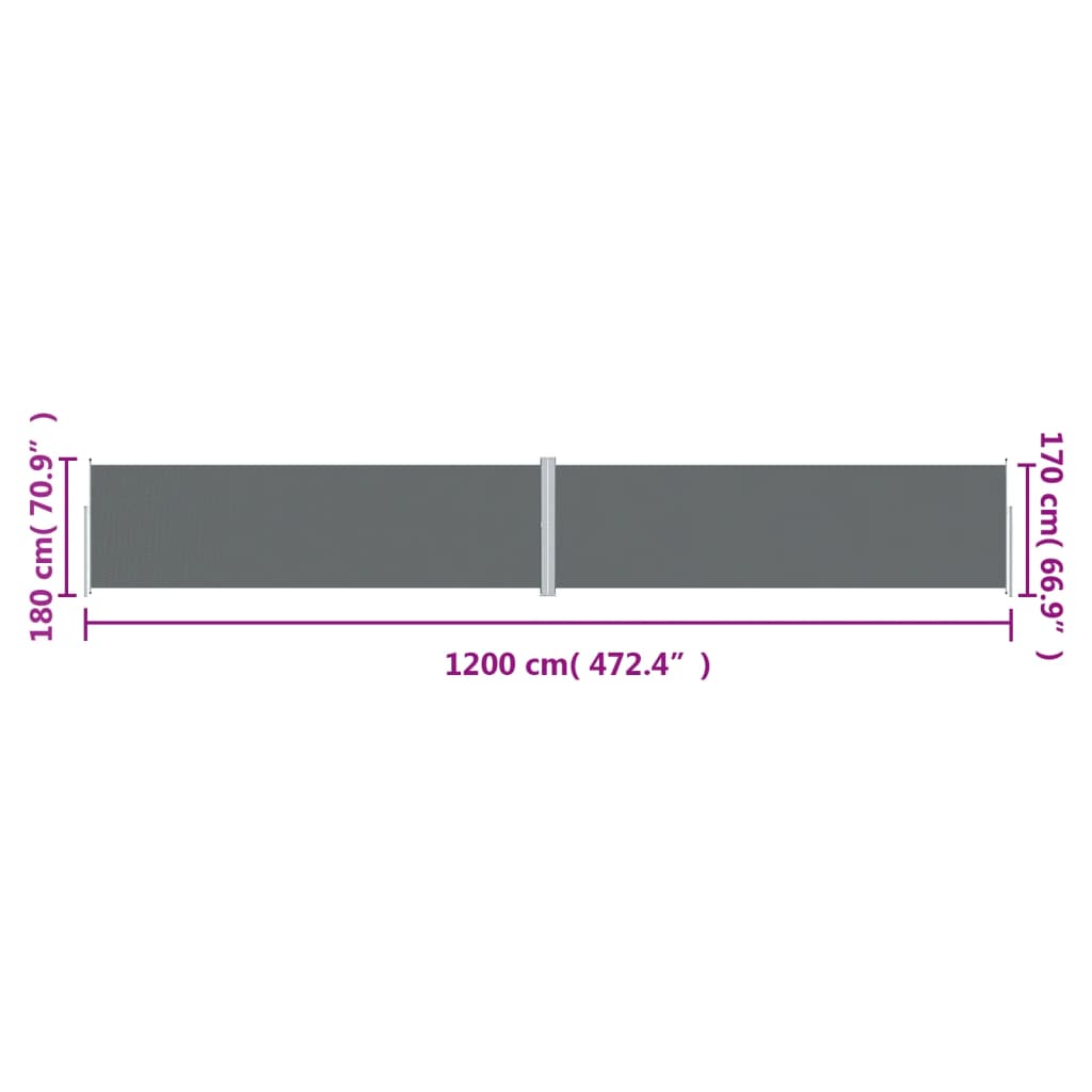 vidaXL Uttrekkbar sidemarkise 180x1200 cm antrasitt