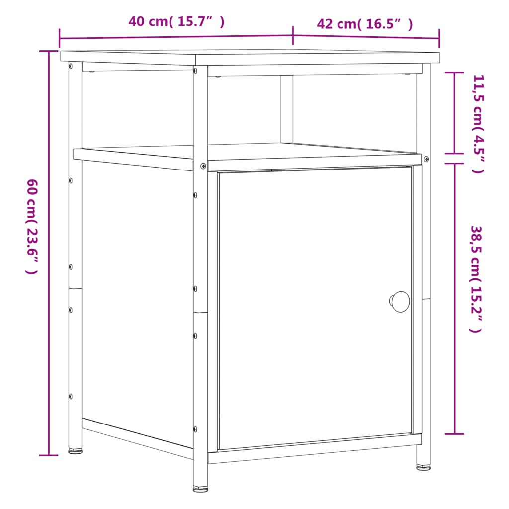 vidaXL Nattbord 2 stk grå sonoma 40x42x60 cm konstruert tre