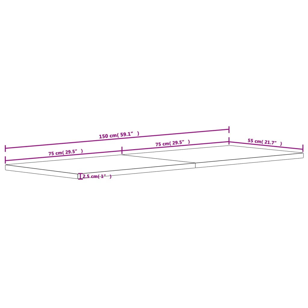 vidaXL Bordplate 150x55x2,5 cm heltre bøketre