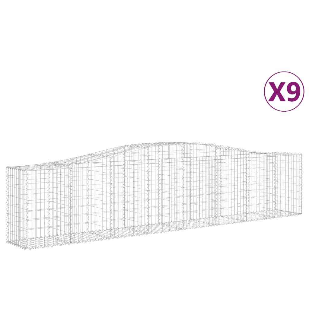 vidaXL Gabionkurver buede 9 stk 400x50x80/100 cm galvanisert jern