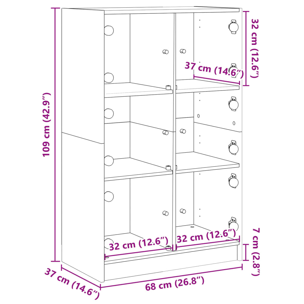 vidaXL Highboard med dører røkt eik 68x37x109 cm konstruert tre