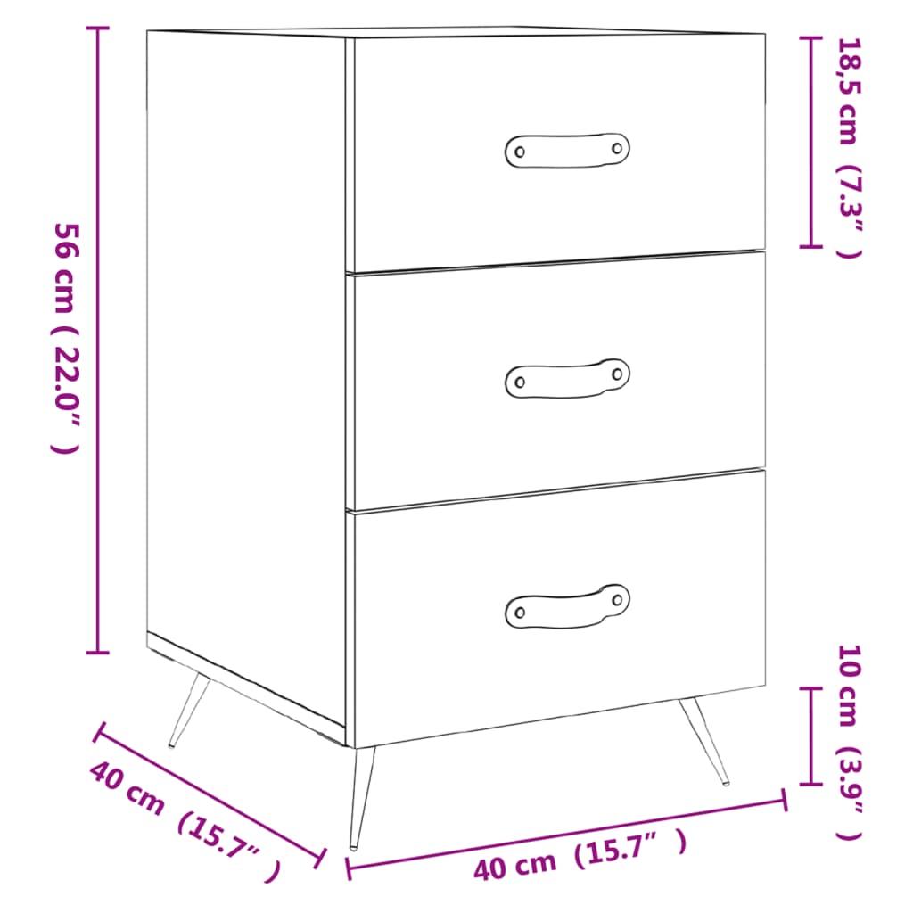 vidaXL Nattbord sonoma eik 40x40x66 cm konstruert tre