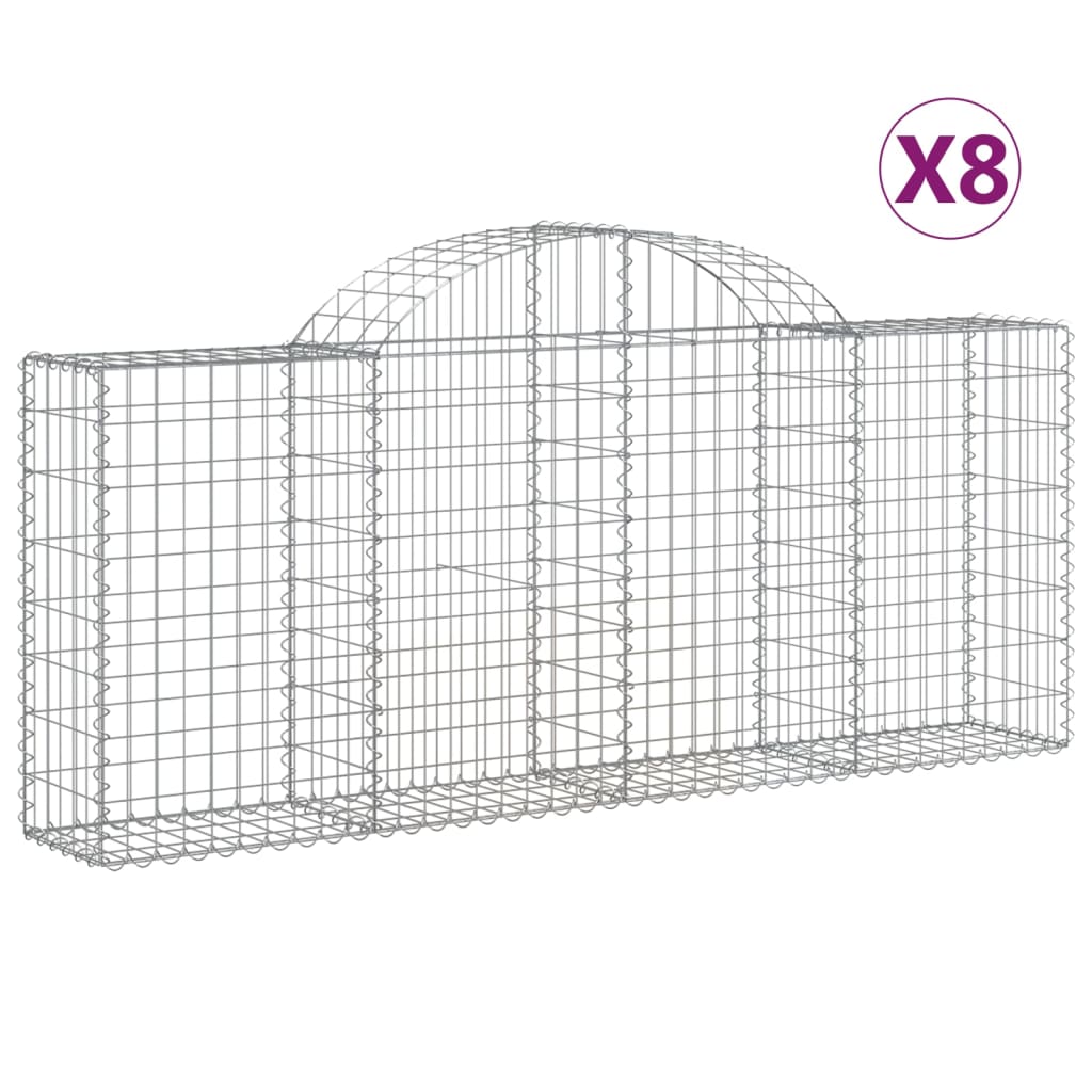 vidaXL Gabionkurver buede 8 stk 200x30x80/100 cm galvanisert jern