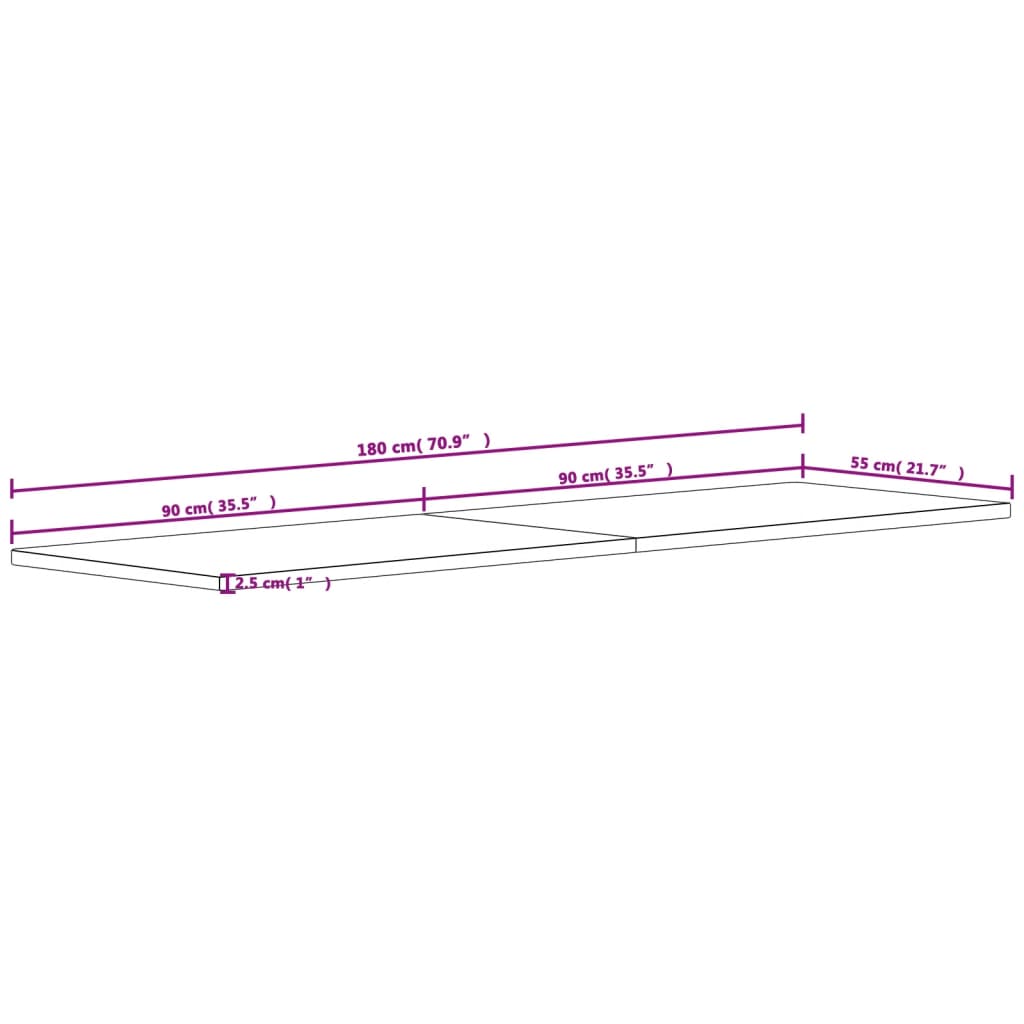 vidaXL Bordplate 180x55x2,5 cm heltre bøketre