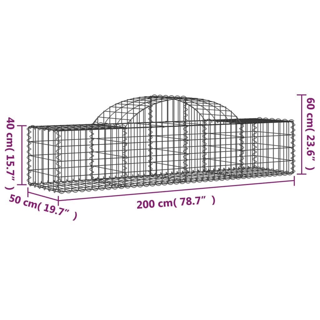 vidaXL Gabionkurver buede 5 stk 200x50x40/60 cm galvanisert jern