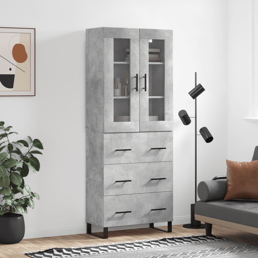 vidaXL Highboard betonggrå 69,5x34x180 cm konstruert tre