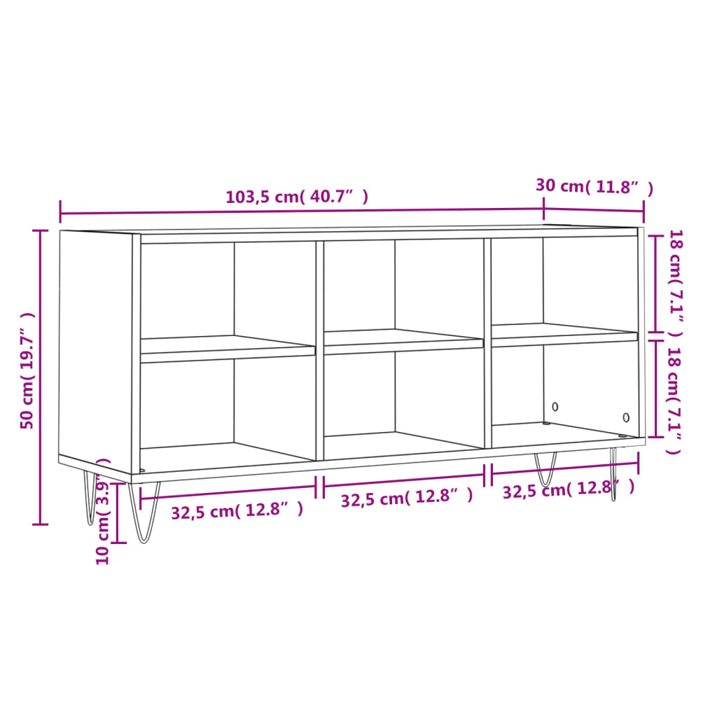 vidaXL TV-benk brun eik 103,5x30x50 cm konstruert tre