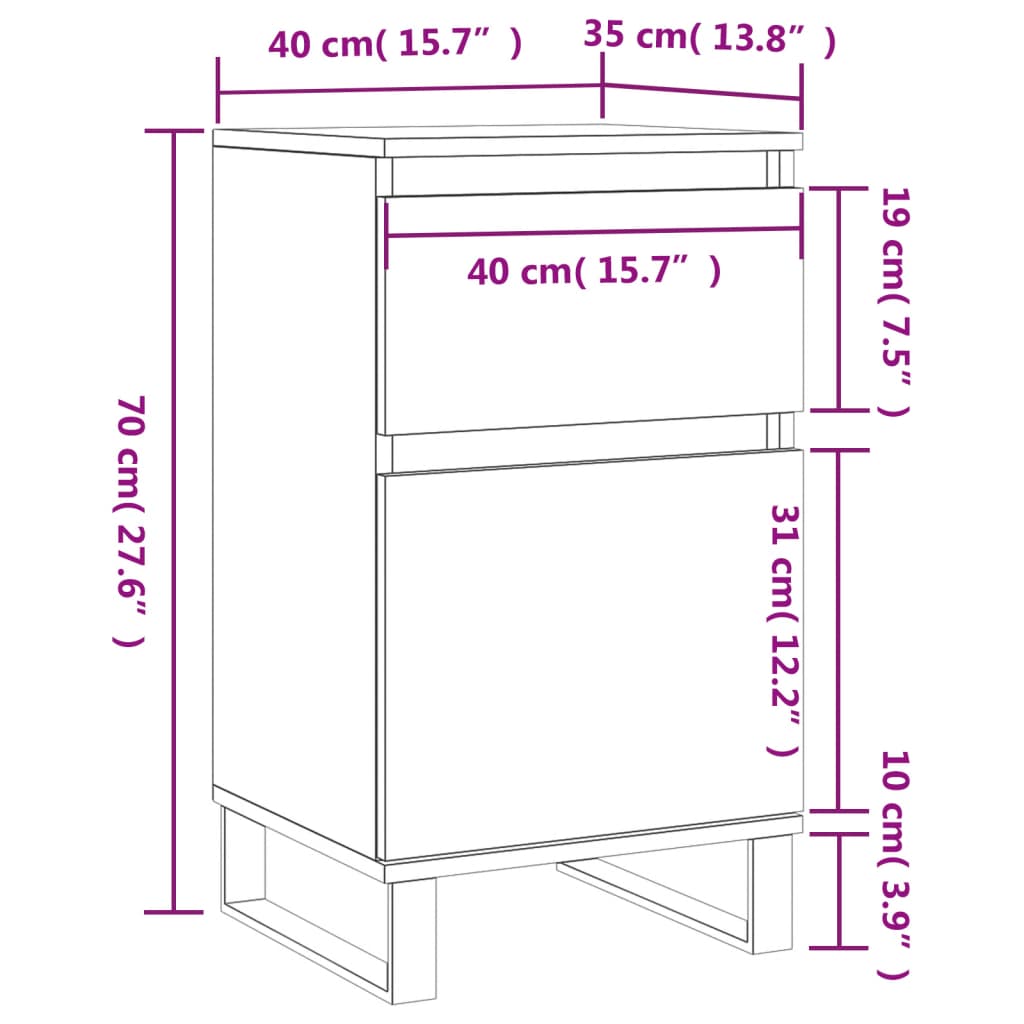 vidaXL Skjenk grå sonoma 40x35x70 cm konstruert tre