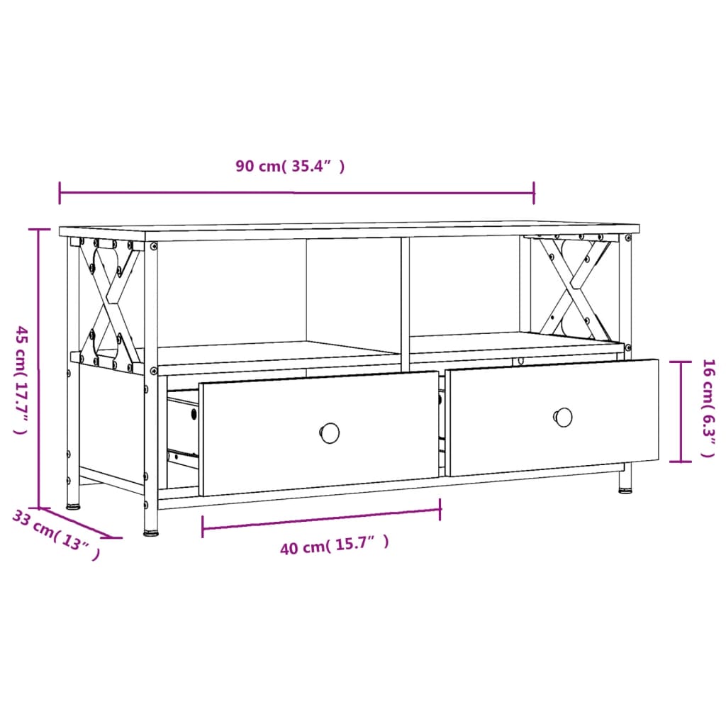 vidaXL TV-benk svart 90x33x45 cm konstruert tre og jern