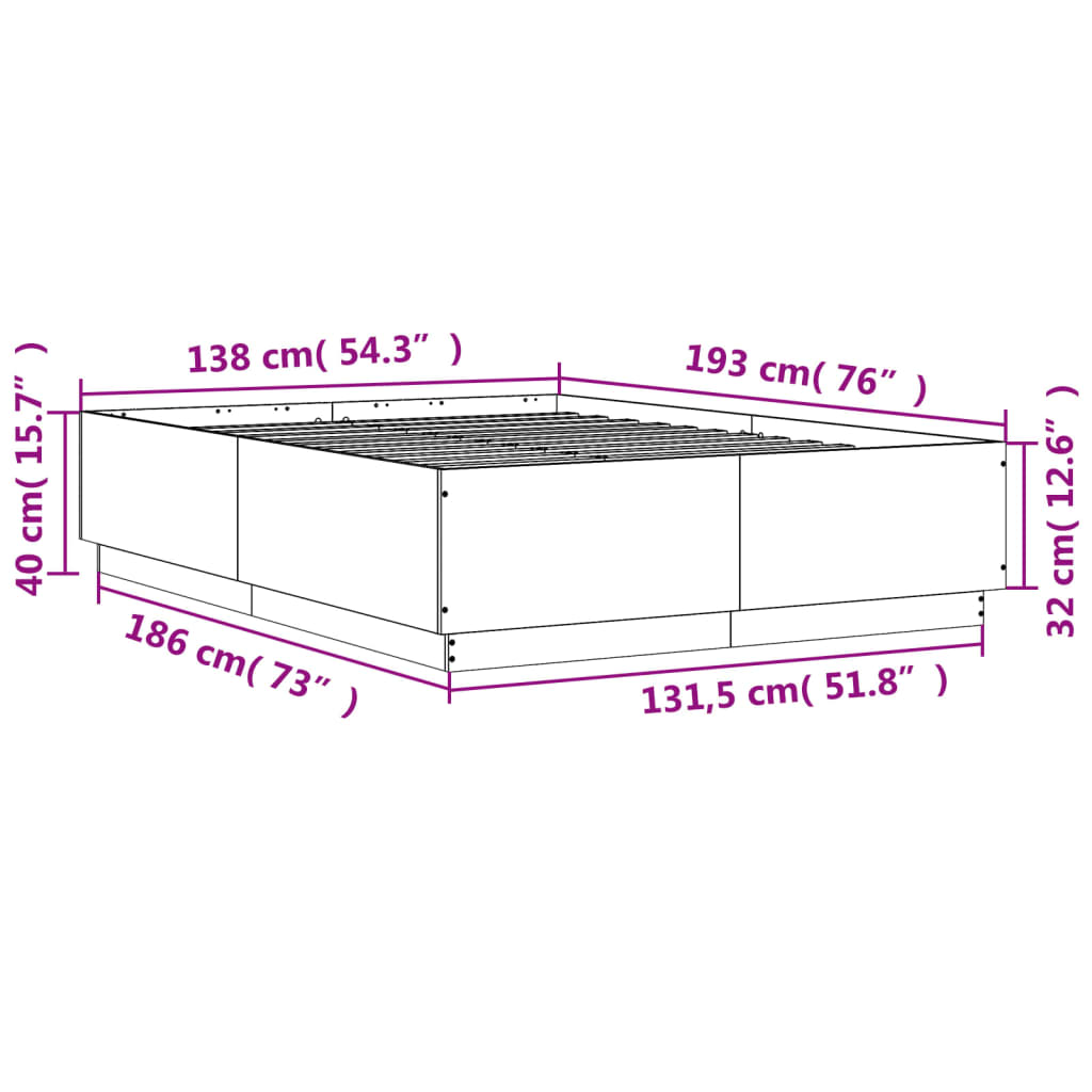 vidaXL Sengeramme med LED-lys brun eik 135x190 cm konstruert tre