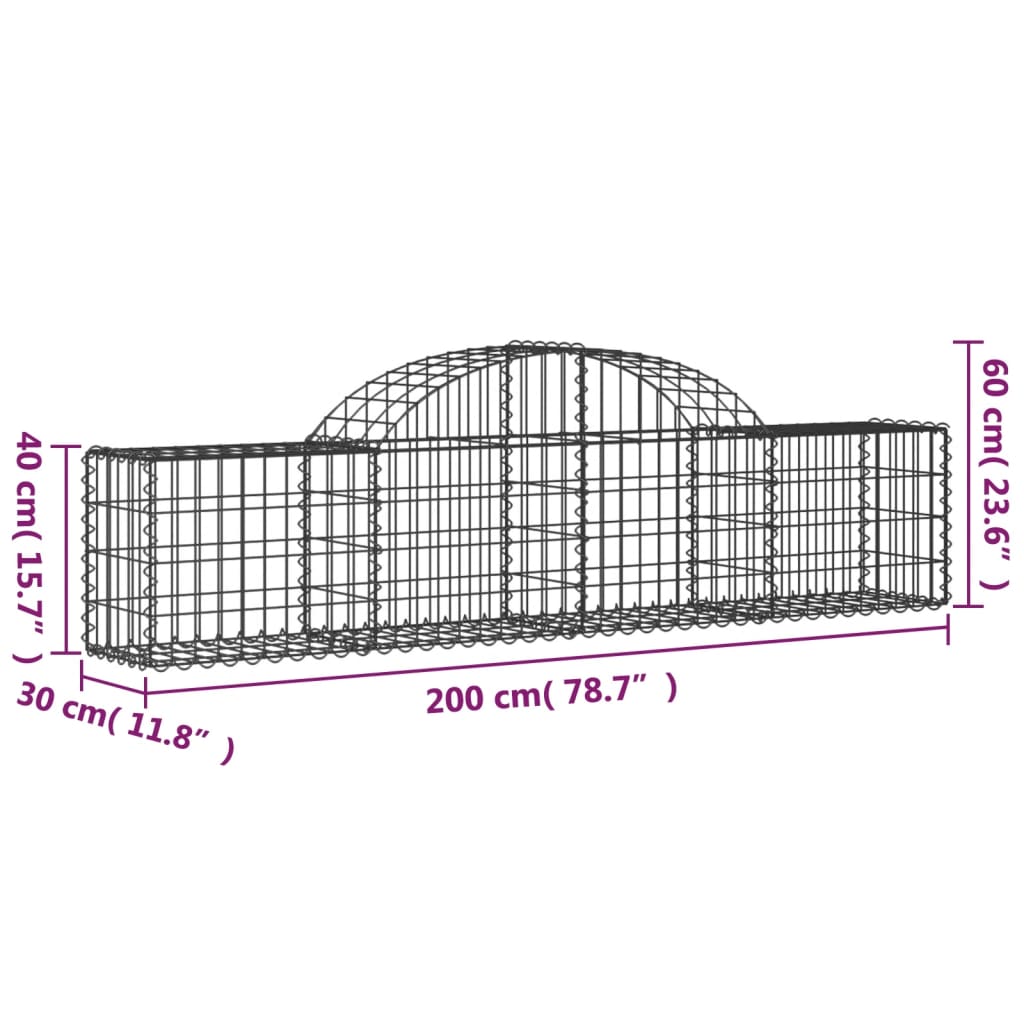 vidaXL Gabionkurver buede 10 stk 200x30x40/60 cm galvanisert jern